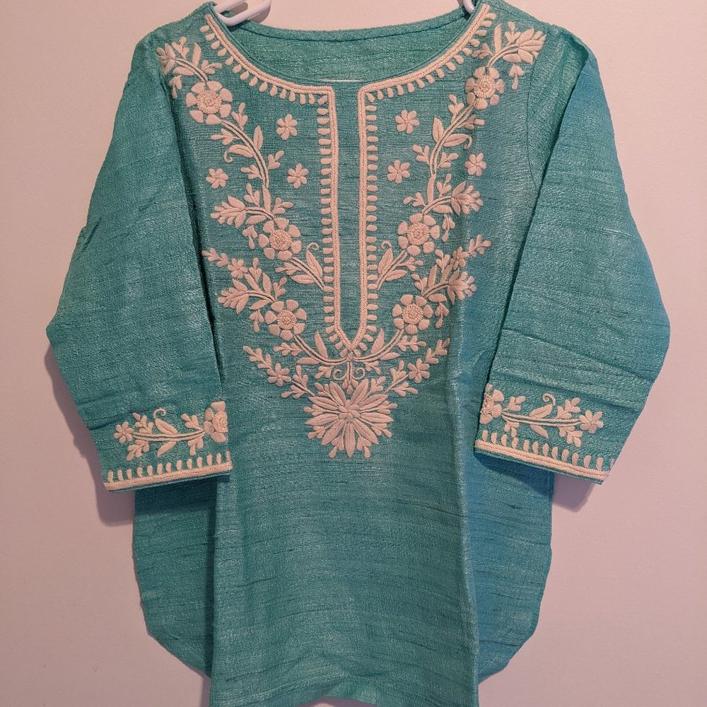 Hand embroidered silk top